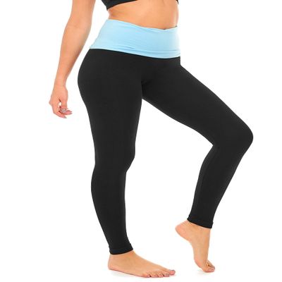 DEAR SPARKLE Fold Over Yoga Pants for Women Cotton Leggings Foldover High Waist Leggings Plus Size (C6 F) (Aqua W, Small)