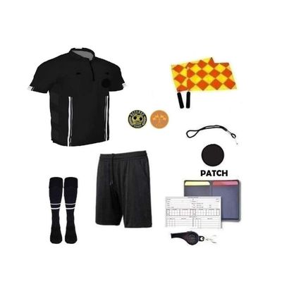 1 Stop Soccer Premium Referee 10 Piece Package Jersey Coin Short Socks Flags Set Whistle Referee Wallet and Cards (Black, Youth Large)