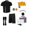 1 Stop Soccer Premium Referee 10 Piece Package Jersey Coin Short Socks Flags Set Whistle Referee Wallet and Cards (Black, Adult Medium) view 1