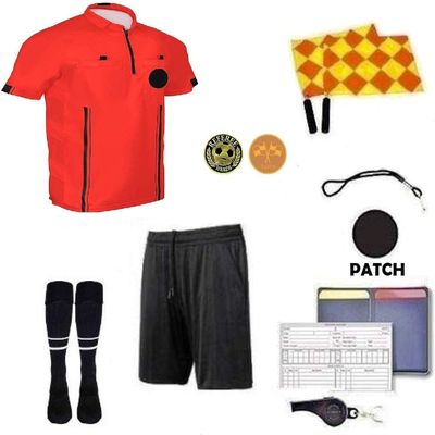 1 Stop Soccer Premium Referee 10 Piece Package Jersey Coin Short Socks Flags Set Whistle Referee Wallet and Cards (Red, Adult X-Large)
