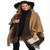 Epsion Women's Color Block Shawl Wrap Plus Size Cardigan Poncho Cape Open Front Long Winter Sweater Coat (Style3-Beige/Coffee, Free) view 1