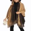Epsion Women's Color Block Shawl Wrap Plus Size Cardigan Poncho Cape Open Front Long Winter Sweater Coat (Style3-Beige/Coffee, Free) view 2