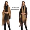 Epsion Women's Color Block Shawl Wrap Plus Size Cardigan Poncho Cape Open Front Long Winter Sweater Coat (Style3-Beige/Coffee, Free) view 3
