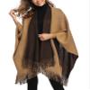 Epsion Women's Color Block Shawl Wrap Plus Size Cardigan Poncho Cape Open Front Long Winter Sweater Coat (Style3-Beige/Coffee, Free) view 4