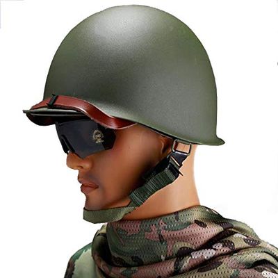 Classic WWII US Military M1 Army Green Double-Layer Helmet Scale 1:1 Replica with Canvas Chin Strip Leather Belt Adjustable Size Inter Ring Without Gird Mesh