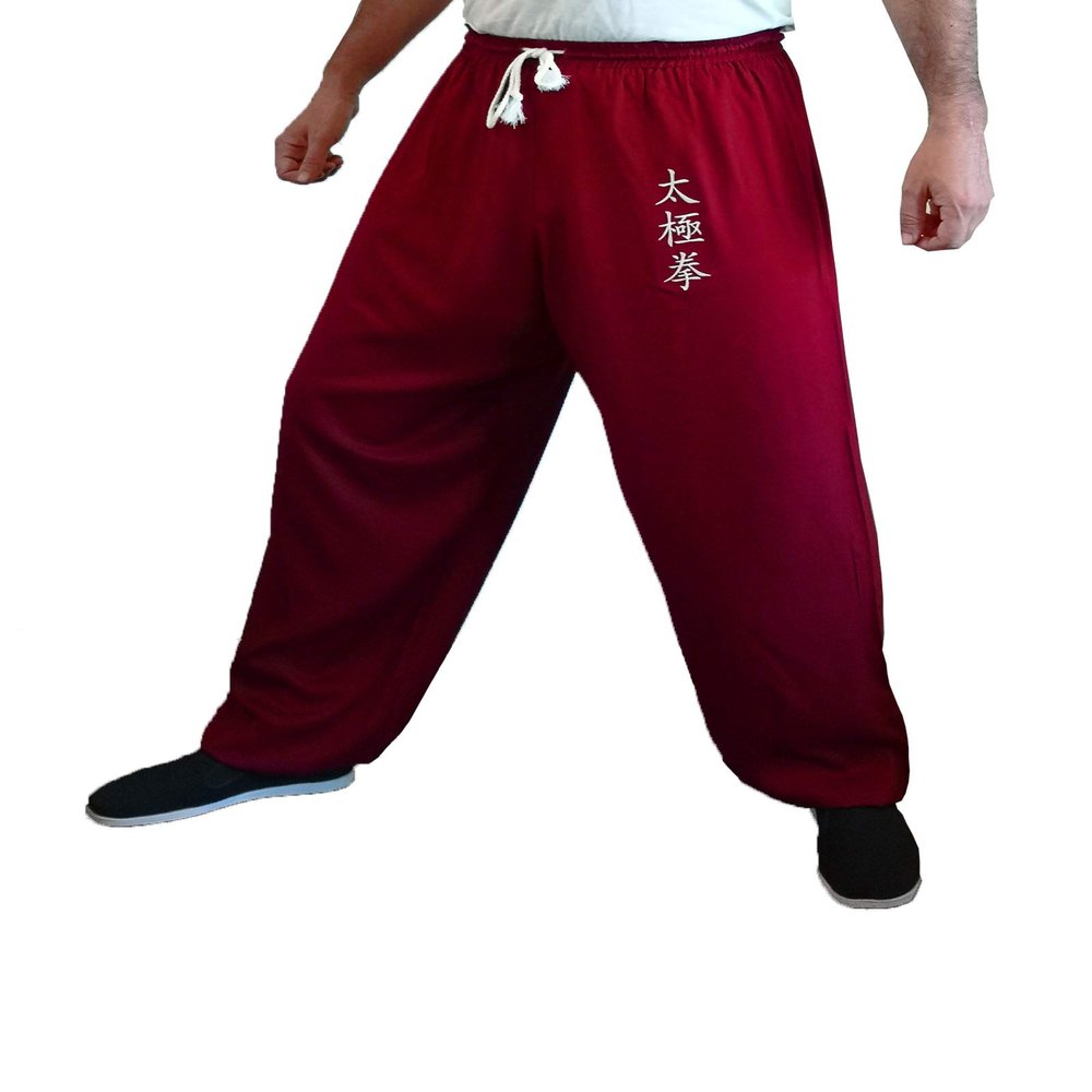 Kung Fu Pants Tai Chi and Wing Chun Bottoms Style for Women and Men Martial Arts Trousers Light and Smooth (TJ Burgundy Size L)