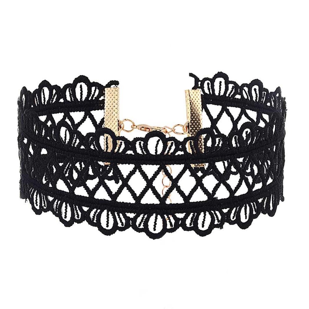 Zoestar Lace Choker Necklaces Vintage Black Elastic Stretch Necklace Chain Accessories for Women (1 black)
