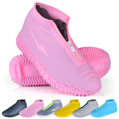 ydfagak Shoe Covers Waterproof Reusable Foldable Not-Slip Rain Shoe Covers with Zipper,Shoe Protectors Overshoes Rain Galoshes for Kids Men and Wome (Pink, M (Women 5.5-7.5, Men 5-6.5))