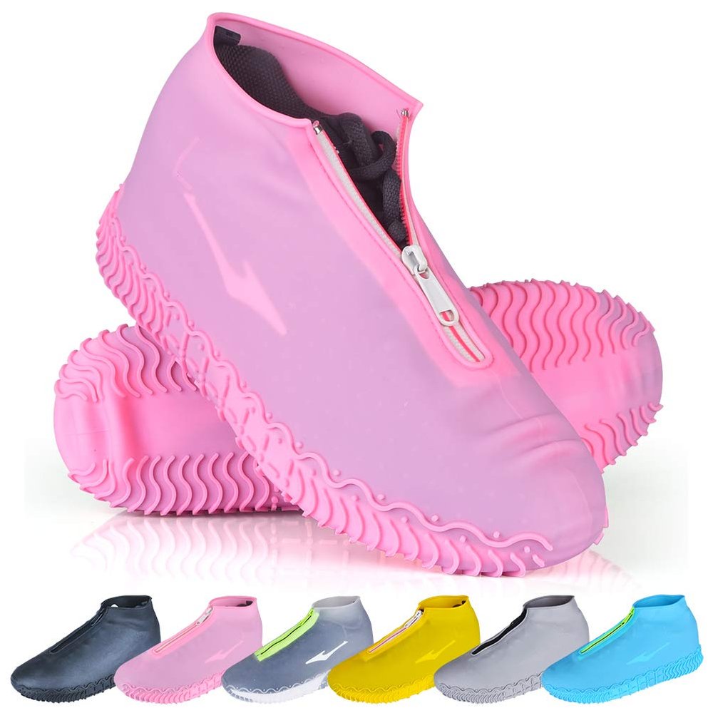 ydfagak Shoe Covers Waterproof Reusable Foldable Not-Slip Rain Shoe Covers with Zipper,Shoe Protectors Overshoes Rain Galoshes for Kids Men and Wome (Pink, M (Women 5.5-7.5, Men 5-6.5))