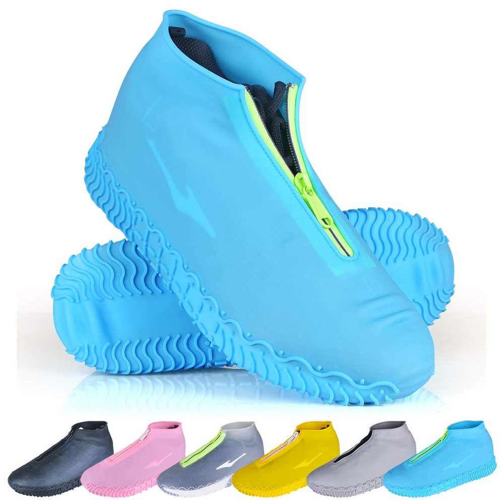 ydfagak Shoe Covers Waterproof Reusable Foldable Not-Slip Rain Shoe Covers with Zipper,Shoe Protectors Overshoes Rain Galoshes for Kids Men and Wome (Blue, L (Women 8-12, Men 7-11))