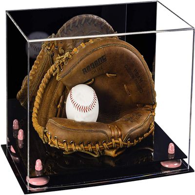 Better Display Cases Acrylic Baseball Catchers Glove Display Case with Mirror and Pink Risers (A011/V16)