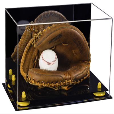 Better Display Cases Acrylic Baseball Catchers Glove Display Case with Mirror and Yellow Risers (A011/V16)