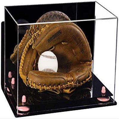 Better Display Cases Acrylic Baseball Catchers Glove Display Case with Mirror, Wall Mount and Pink Risers (A011/V16)