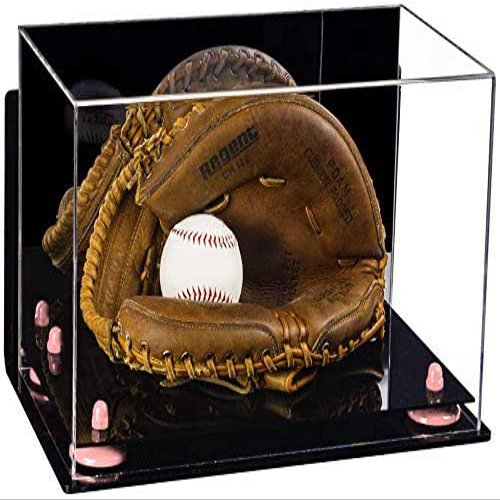 Better Display Cases Acrylic Baseball Catchers Glove Display Case with Mirror, Wall Mount and Pink Risers (A011/V16)