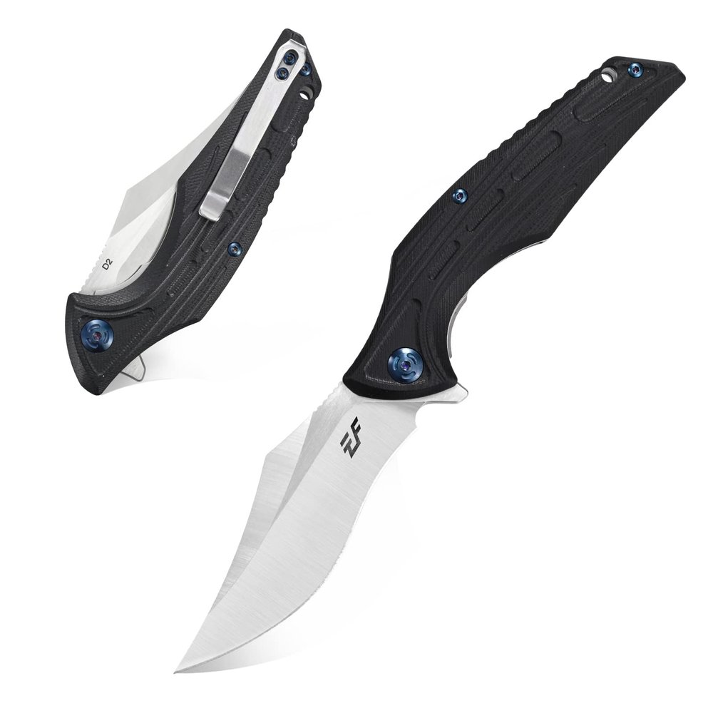 Eafengrow EF924 Folding Knife D2 Steel Blade + G10 Handle camping Knife Outdoor EDC TOOL (Black)