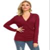 Afibi Womens Slim Fitted Deep V Neck Cross Wrap Top Long Sleeve T-Shirts (XX-Large, Burgundy) view 4