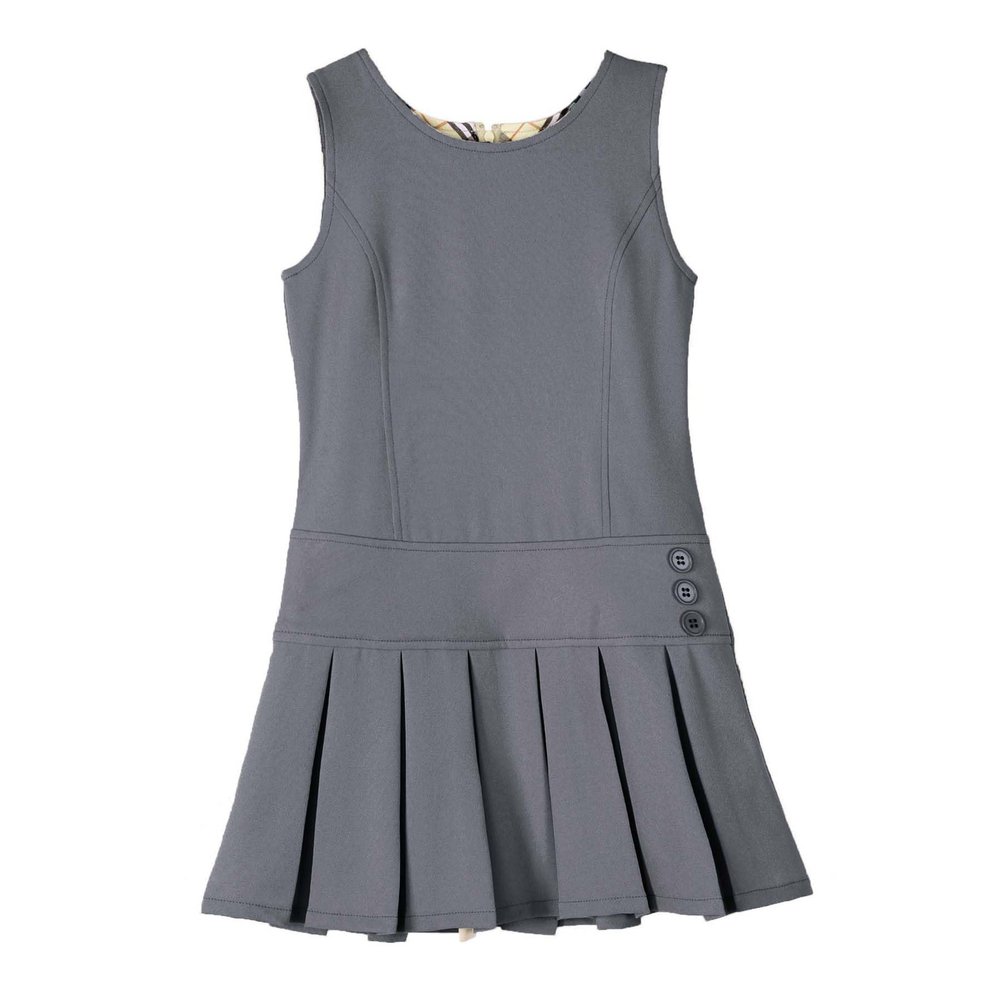 Bienzoe Girls School Uniform Jumper: Stretch Fit Pleated Hem Kids Sleeveless Dress Grey 12