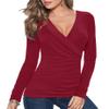 Afibi Womens Slim Fitted Deep V Neck Cross Wrap Top Long Sleeve T-Shirts (Medium, Burgundy) view 1