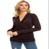 Afibi Womens Slim Fitted Deep V Neck Cross Wrap Top Long Sleeve T-Shirts (Medium, Brown) view 3