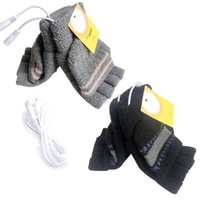 Women's & Men's 2 Pack USB Heated Gloves Mitten Winter Hands Warm Laptop Gloves, Knitting Hands Full & Half Heated Fingerless Heating Warmer Washable Design (Black+Gray)