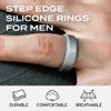 ROQ Silicone Rubber Wedding Ring for Men, Comfort Fit, Men's Wedding Band, Breathable Rubber Engagement Ring/Band, Step Edge, 8mm Wide 2mm Thick, 4 Pack, Black, Black Camo, Silver, Grey, Size 10 view 2