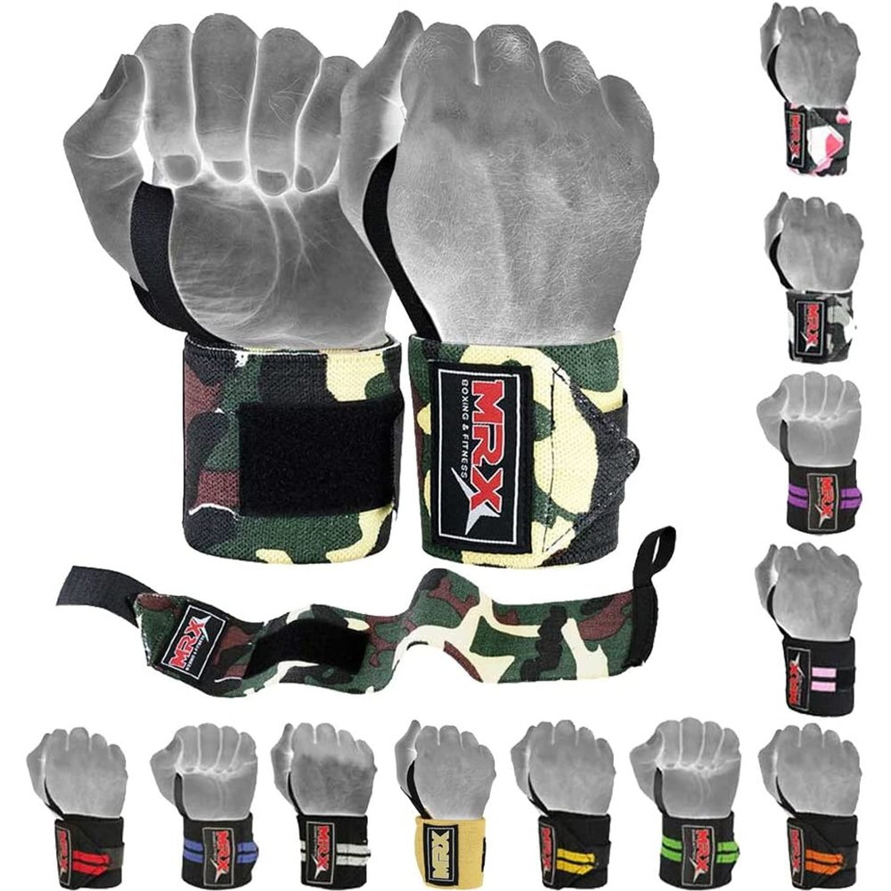 MRX Weight Lifting Gym Training Wrist Wraps for Wrist Support Bodybuilding Workout Wrap Men/Women Pack of 2 (Camo Green)