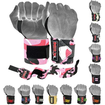 MRX Weight Lifting Gym Training Wrist Wraps for Wrist Support Bodybuilding Workout Wrap Men/Women Pack of 4 (Camo Pink)