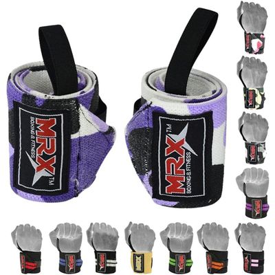 MRX Weight Lifting Gym Training Wrist Wraps for Wrist Support Bodybuilding Workout Wrap Men/Women Pack of 4 (Camo Purple)