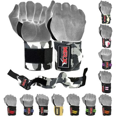 MRX Weight Lifting Gym Training Wrist Wraps for Wrist Support Bodybuilding Workout Wrap Men/Women Pack of 4 (Camo Grey)