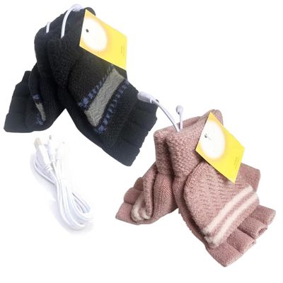 Women's & Men's 2 Pack USB Heated Gloves Mitten Winter Hands Warm Laptop Gloves, Knitting Hands Full & Half Heated Fingerless Heating Warmer Washable Design (Black+Pink)