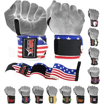 MRX Weight Lifting Gym Training Wrist Wraps for Wrist Support Bodybuilding Workout Wrap Men/Women Pack of 2 (US Flag)