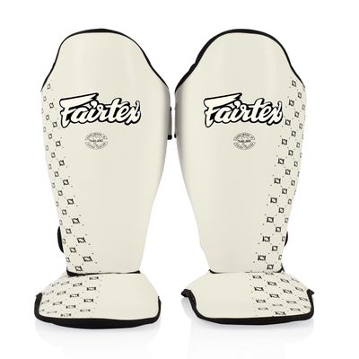 Fairtex SP5 Muay Thai Shin Guards for Men, Women, Kids | Shinguards are Premium, Lightweight & Durable | Extended Protection to Avoid shin splints During Training or Sparring - Large,White