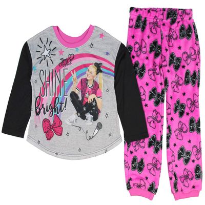 Nickelodeon JoJo Siwa Girls' Shine Bright 2 Piece Long Sleeve Pajama Set (10) Grey/Pink