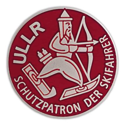 Ullr Red Cloisonne 'Patron of Winter Sports' Vintage Metal Pin Hat Shirt Pin Tie Tack Pinback, 1 Inch Diameter