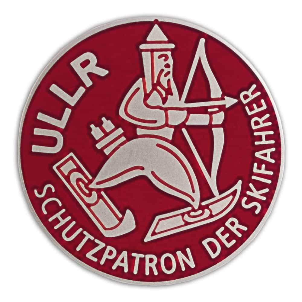 Ullr Red Cloisonne 'Patron of Winter Sports' Vintage Metal Pin Hat Shirt Pin Tie Tack Pinback, 1 Inch Diameter