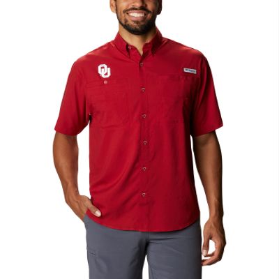 Columbia NCAA Oklahoma Sooners Men's Tamiami Short Sleeve Shirt, Small, OK - Red Velvet