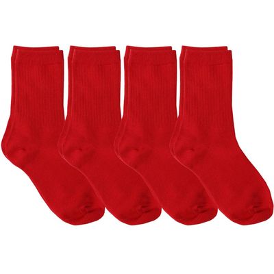 juDanzy 4 Pack of Crew Height Boys or Girls Socks for School Uniform, Sports and Casual Wear (2-4 Years (Shoe Size 6C-9C), Red)