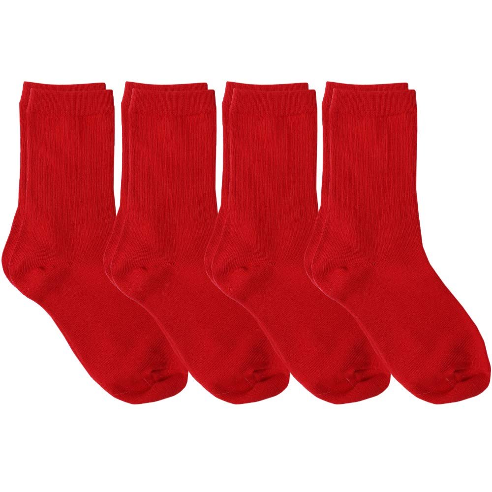 juDanzy 4 Pack of Crew Height Boys or Girls Socks for School Uniform, Sports and Casual Wear (2-4 Years (Shoe Size 6C-9C), Red)