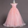 Flower Girls Lace Embroidery Dress Bridesmaid Wedding Pageant Communion Dresses Princess Party Evening Long Ball Gown Pink 3-4 Years view 2