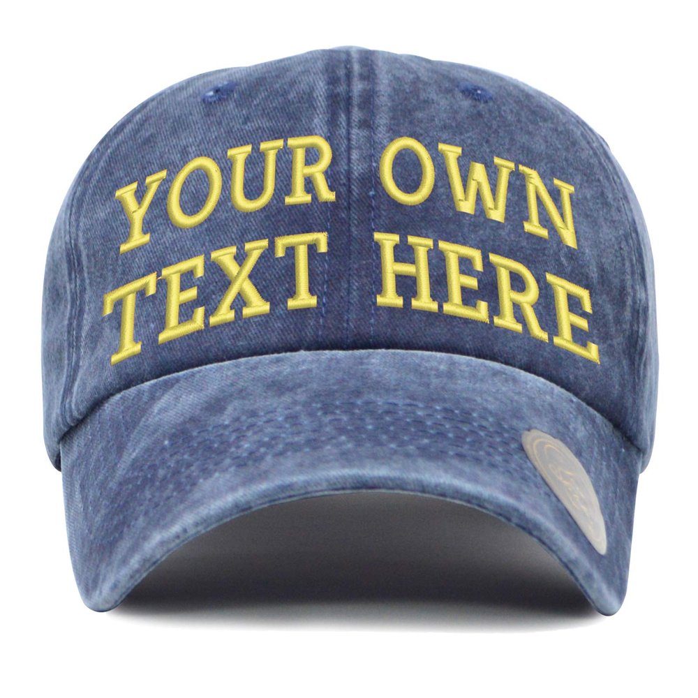 Custom Hat, Embroidered Classic Polo Style Baseball Cap, All Cotton Made Adjustable Fit Men Women Low Profile Dad Cap Hat (Pigment Washed Navy)