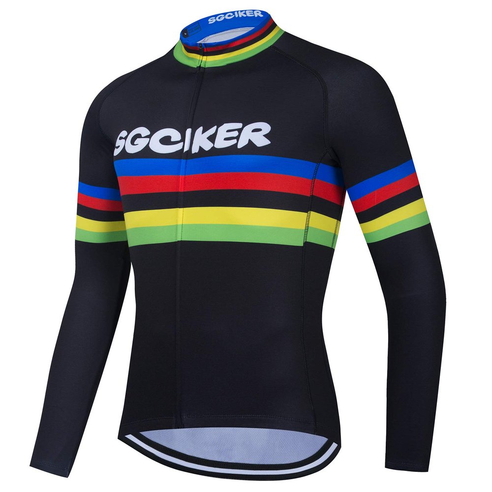 SGCIKER Mens Thermal Fleece Cycling Jerseys, Winter Long Sleeve Warmer Bike Jacket Cycle Coat (Black, 5X-Large)