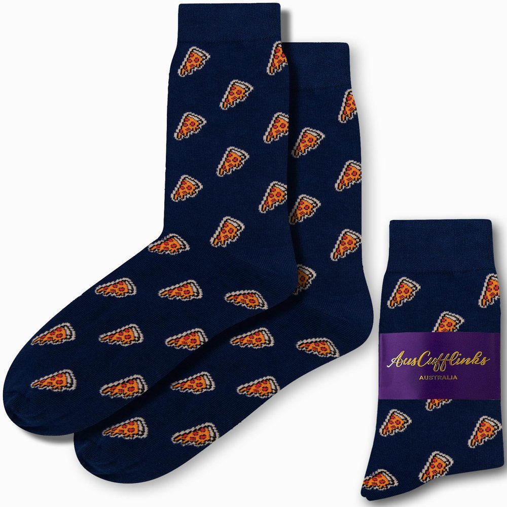 AUSCUFFLINKS Pizza Italian Food Socks for Him | Pizza Lover Pepperoni Italy | Cotton Socks | Present for Work Colleague | Bday Gift for Guys (Pizza) One Size