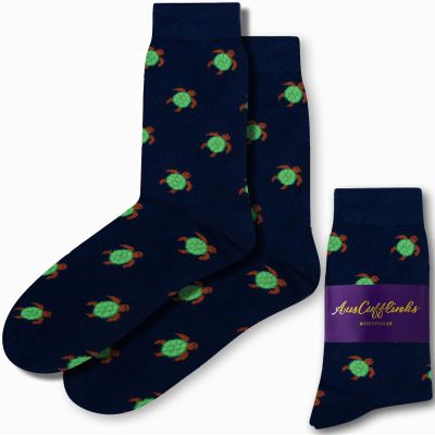 AUSCUFFLINKS Green Turtle Socks for Him | Animal Lover Tortoise Socks | Birthday Gift for Guys (Green Turtle)