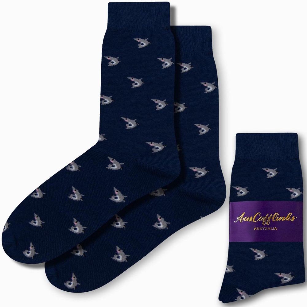 AUSCUFFLINKS Shark Socks For Men | Novelty JAWS Socks for Him - Wolf of Wall Street Surfer Birthday Gift for Guys