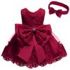 Baby Girl Baptism Christening Gown Dresses Toddler Wedding Bridesmaid Clothes Lace Tutu Dress (Burgundy,12M) view 1