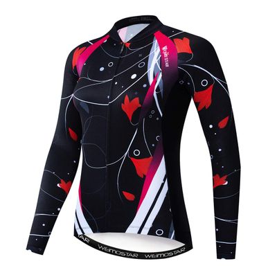 Cycling Jersey Long Sleeve Womens Mountain Bike Jersey Zip Shirts Road Bicycle Clothing Sport Racing MTB Tops for Ladies Female Bouse Fall Autumn Spring Breathable Black red Size XXXL
