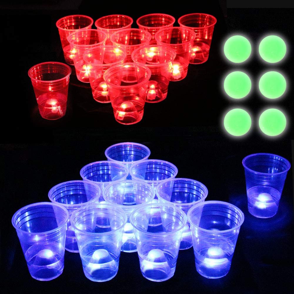 Ahuimeius The Dark Beer Pong Set, LED Beer Pong Cups and Glow-in-The-Dark Balls, 22 Set