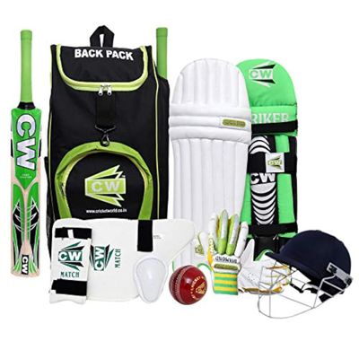 CW Bullet Left Hand Cricket Gears Set Cricket Equipment Sports Package Cricket Gift Official Set with All Things Bat Ball Legguard Gloves Thigh Pad Lefty Size 6 for Age 12-13 Years