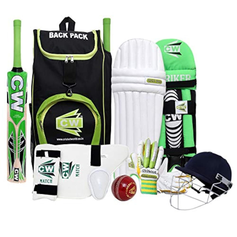 CW Bullet Left Hand Cricket Gears Set Cricket Equipment Sports Package Cricket Gift Official Set with All Things Bat Ball Legguard Gloves Thigh Pad Lefty Size 6 for Age 12-13 Years