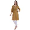 Ramkudi Indian Women's Plain Embroiderd Cotton Straight Kurti Top (Peanut) view 1